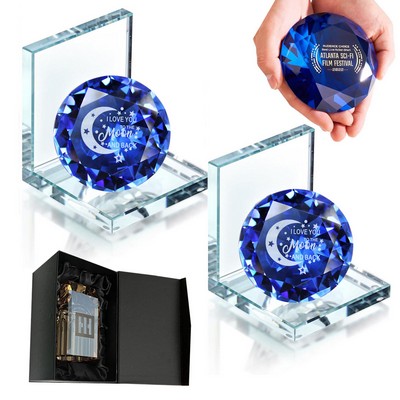 Stunning Blue Crystal Bookends with Diamond Set of 2