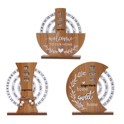 Wooden Disc Perpetual Desk Calendar