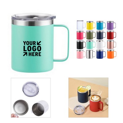 12 Oz. Stainless Steel Cup with Handle and Lid