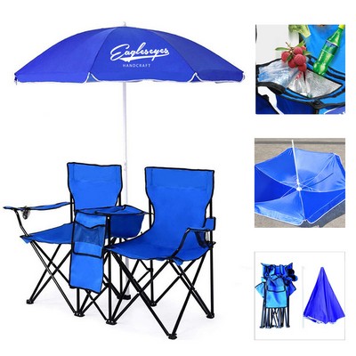Folding Beach Chair with Umbrella and Cooler Bag