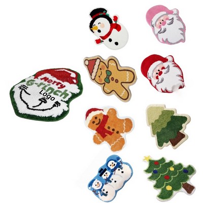 Faux Wool Christmas Tree and Santa Door Mat Decor