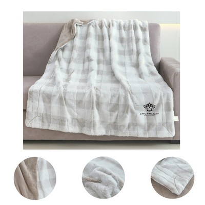 Soft Grey White Checkered Gradient Stripe Fleece Flannel Throw Blankets