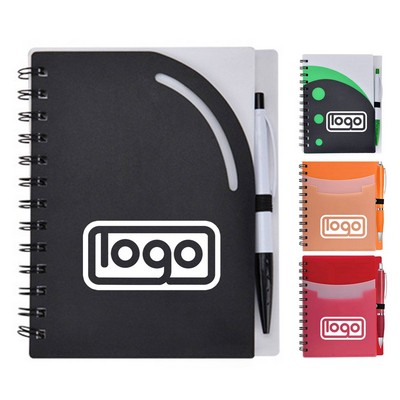 Tri-Pocket PP Coil Notebook with Satin Pen - Lined Pages