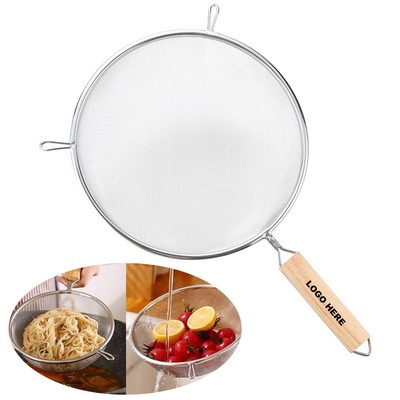 8-Inch Diam. Stainless Steel Strainer with Wood Handle