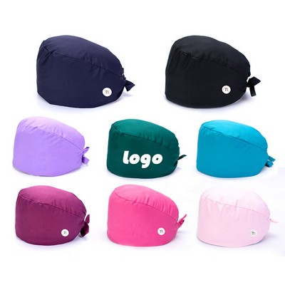 Cotton-Lined Nurse Scrub Cap with Buttons