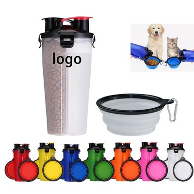 2" 1 Portable Pet Food And Water Cup With Folding Bowl