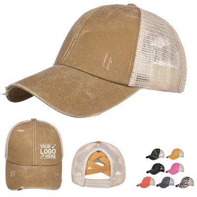 Crisscross Ponytail Mesh Baseball Cap