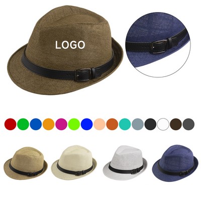 Leather Band Fedora Straw Hat
