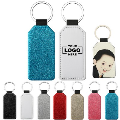 Custom Rectangular Heat Transfer Blank Leather Keychains W/ Glitter