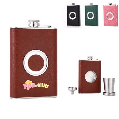Flask With Built-In Collapsible Wine Glass - 8oz