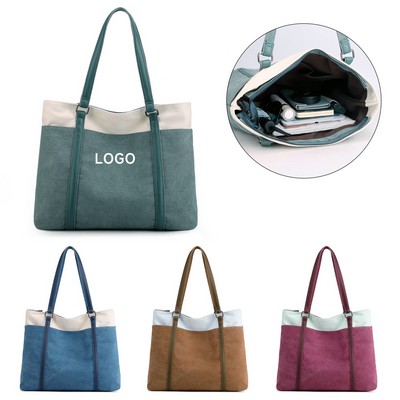 Canvas Laptop Tote Bag with PU Leather Handle
