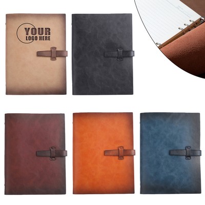 A5 Genuine Leather Ring Binder Notebook for Business Use