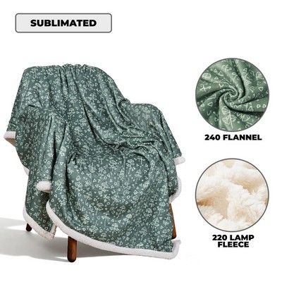 Sublimated Flannel-Sherpa Reversible Throw Blanket