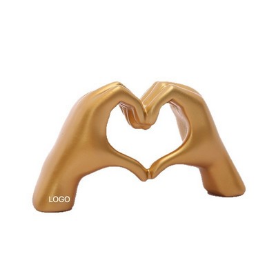 Golden Hands Holding Heart Statue Modern Resin/Ceramic Desktop Sculpture Elegant "Hands of Love"