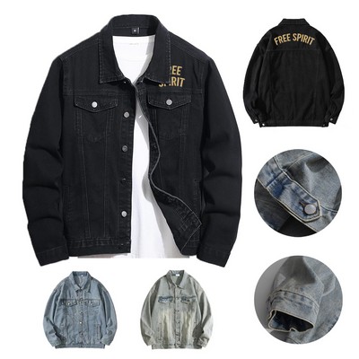 Men Denim Jacket Casual Breathable Comfortable Lapel Parkas Jeans Coat