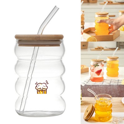 Spiral Glass Cup with Lid and Straw