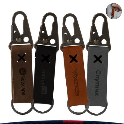 Vintheir Antique Nickel Carabiner Leather Keychain