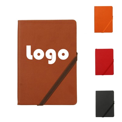 A5 PU Leather Notebook With Diagonal Elastic Strap/ 100 Sheets