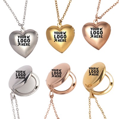 18" Stainless Steel Heart Locket Necklace with Mirror