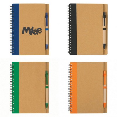 Spiral Notebook with Pen – 5" x 7" Cardboard Journal with Matching Paper Barrel Pen & Elastic Loop