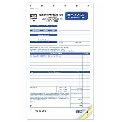 Repair Order Forms - w/ Reminder Card (3 Part)