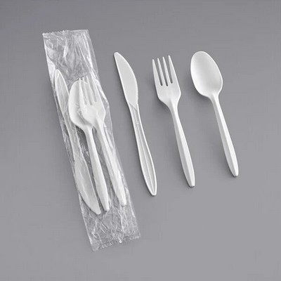 White Plastic Fork, Spoon, & Knife Set