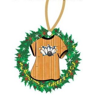 Bowling Strike T-Shirt Wreath Ornament w/ Black Back (4 Square Inch)
