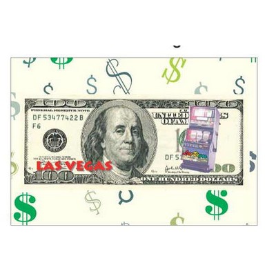 Vegas Slot Machine on $100 Bill Rectangle Badge w/ Bar Pin (2"x3")