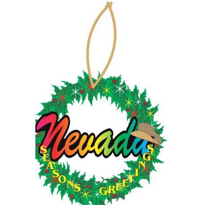 Nevada w/ Cowboy Hat Promotional Wreath Ornament w/ Black Back (4 Square Inch)