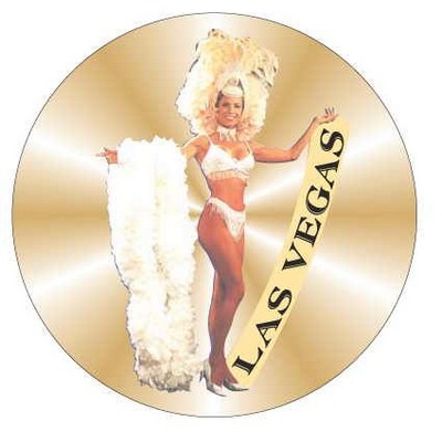 Vegas Showgirl in Yellow Round Metal Photo Magnet (2.5" Diameter)