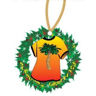 Palm Tree T-Shirt Promotional Wreath Ornament w/ Black Back (4 Square Inch)