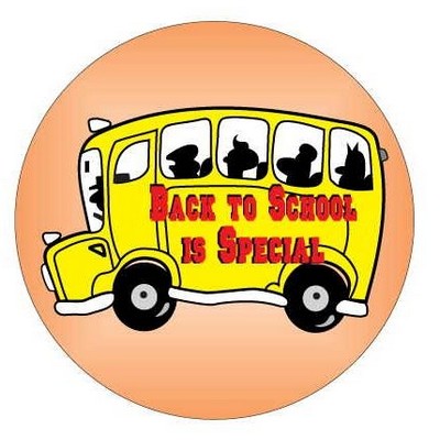 School Bus w/ Slogan Round Badge w/ Bar Pin (2 1/2" Diameter)