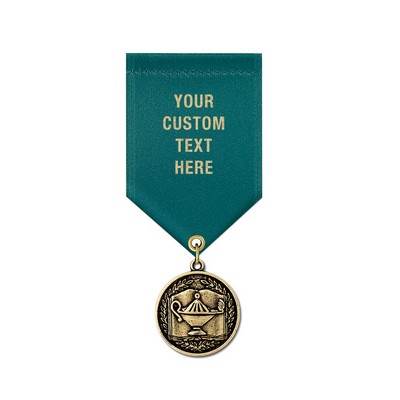 Lamp Of Learning Cast CX Medal w/Satin Drape Ribbon (1 1/8")