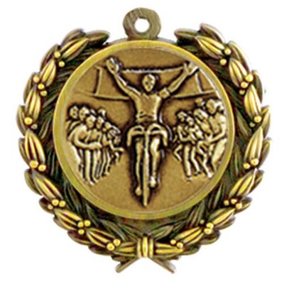 Stock Bicycling Medal w/ Wreath Edge 1 1/4"