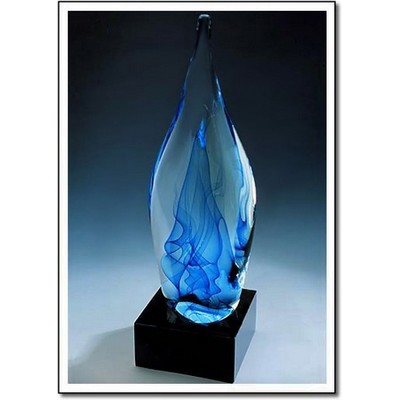 Flame Art Glass Sculpture w/ Marble Base (4"x10.75")