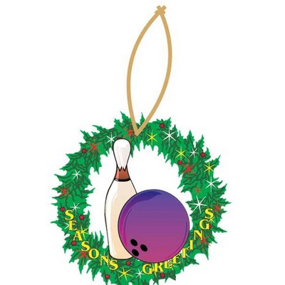 Bowling Pin & Ball Promotional Wreath Ornament w/ Black Back (2 Square Inch)