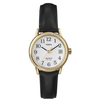 Timex® Black Leather Strap Core Easy Reader Mid Size Watch W/ Gold Case