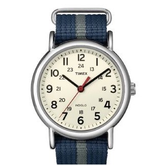 Timex® Blue/Silver Stripe Weekender Slip Thru Strap Watch