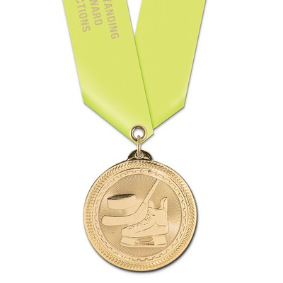 Hockey Brite Laser Medal w/Satin Neck Ribbon (2")