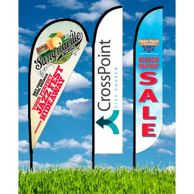 Zoom 4 Feather Flag w/ Stand - 13' Single Sided Graphic w/Spike Base