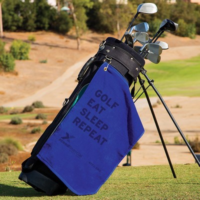 Medium Weight Golf Towel W/ Upper Left Corner Hook & Grommet (Color Imprinted - Tone on Tone)