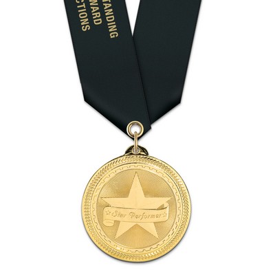 Star Performer Brite Laser Medal w/Satin Neck Ribbon (2")