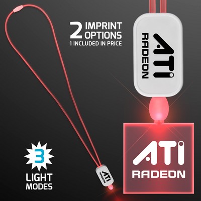 Neon Look Necklace Red LED Lanyards with Acrylic Square Pendants - PRINTED