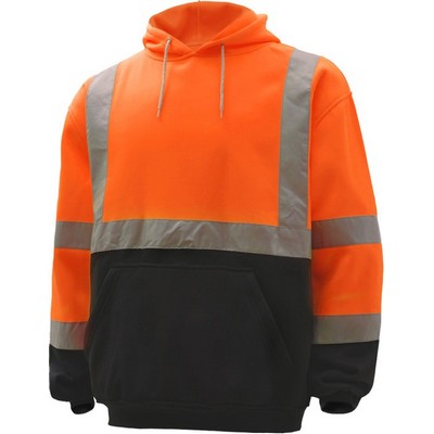 GSS™ Class 3 Orange Fleece Hooded Black Bottom Sweatshirt