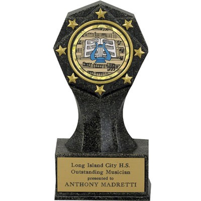 6 ¾" Black Stone Resin Award w/Engraving Plate & 2" Diameter Space