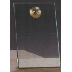 Clear Glass Plaque Award w/Gold Golf Accent, Gold Plastic Mounts & Base (6"x8.5")