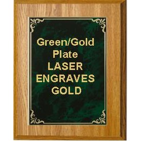 Oak Plaque 6" x 8" - Hi-Relief Green/Gold 3-7/8" x 5-7/8" Plate