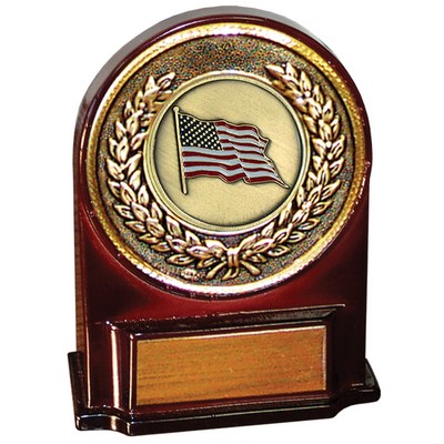 Stock 5 1/2" Medallion Award With 2" US Flag Coin and Engraving Plate