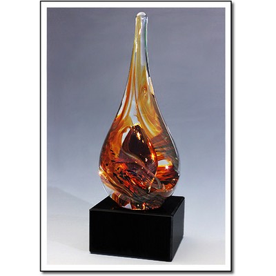 Olympic 24 carat Gold Art Glass Sculpture w/ Marble Base (3.5"x9.75")
