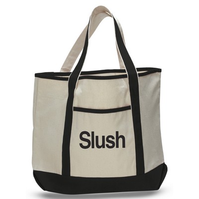 Heavy Canvas 2-Pocket Tote w/1-Color--22"x16"x6" - Natural/Black